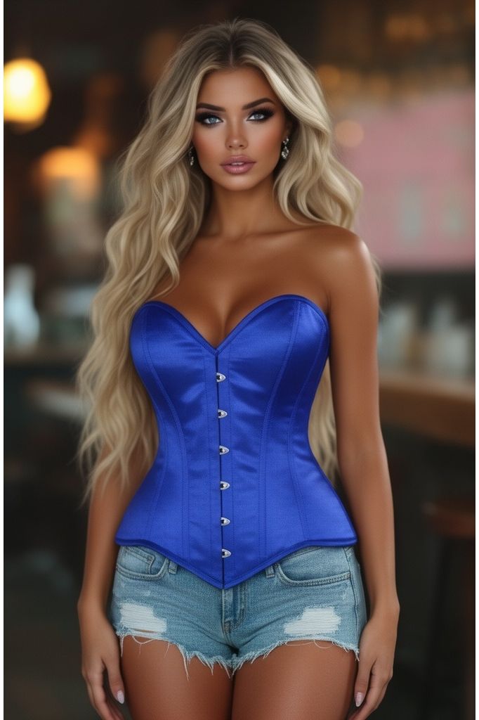 Lavish Royal Blue Overbust Corset Sweetheart Neckline Busk Closure