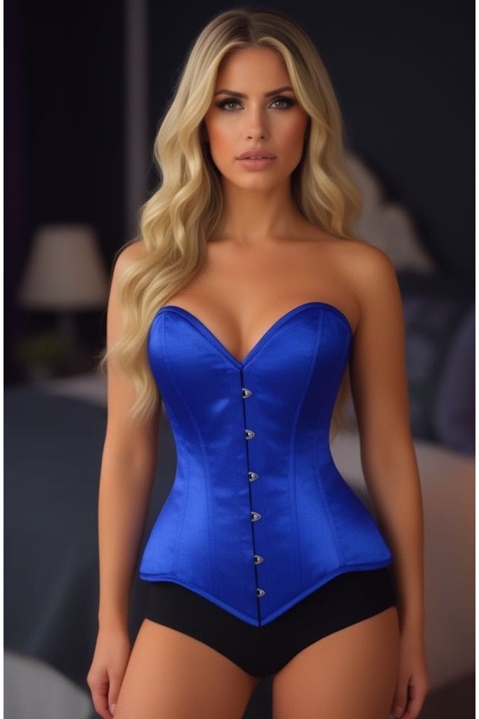 Lavish Royal Blue Overbust Corset Sweetheart Neckline Busk Closure