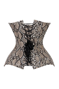Lavish Snake Skin Print Overbust Corset Sweetheart Neckline Busk Closure Tan