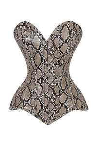 Lavish Snake Skin Print Overbust Corset Sweetheart Neckline Busk Closure Tan