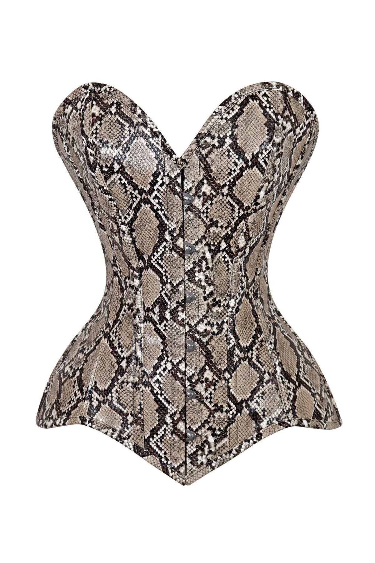 Lavish Snake Skin Print Overbust Corset Sweetheart Neckline Busk Closure Tan