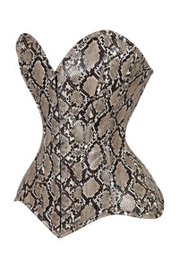 Lavish Snake Skin Print Overbust Corset Sweetheart Neckline Busk Closure Tan