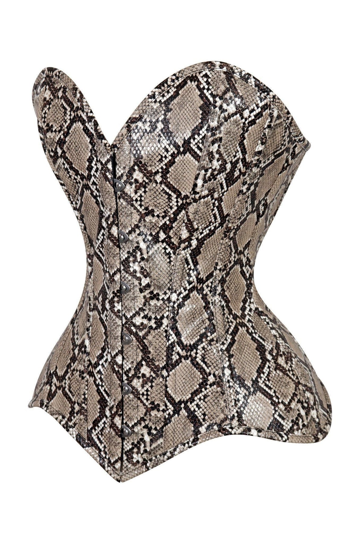 Lavish Snake Skin Print Overbust Corset Sweetheart Neckline Busk Closure Tan