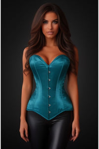 Lavish Teal Satin Overbust Corset Sweetheart Neckline Busk Closure