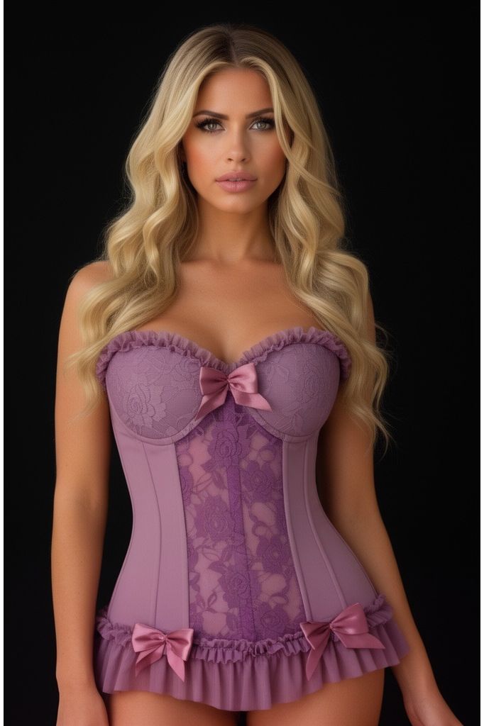 Lavish Vintage Lavender Lycra & Lace Hook & Eye Stretch Bustier Corset