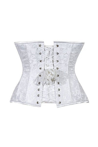 Lavish White Brocade Waist Cincher Under Bust Corset w/Front Busk Closure