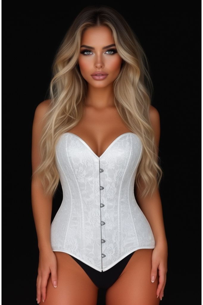 Lavish White Lace Overbust Corset Sweetheart Neckline Busk Closure