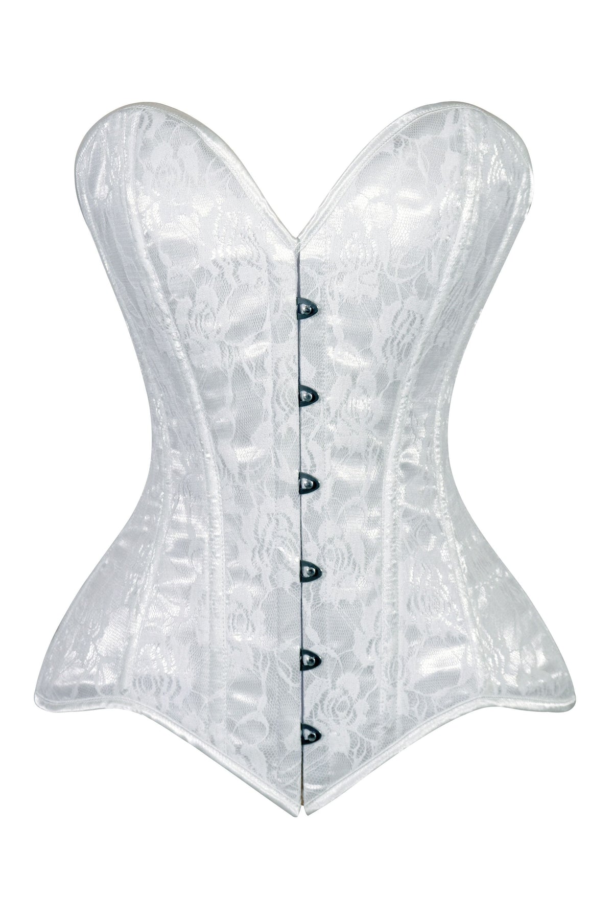 Lavish White Lace Overbust Corset Sweetheart Neckline Busk Closure