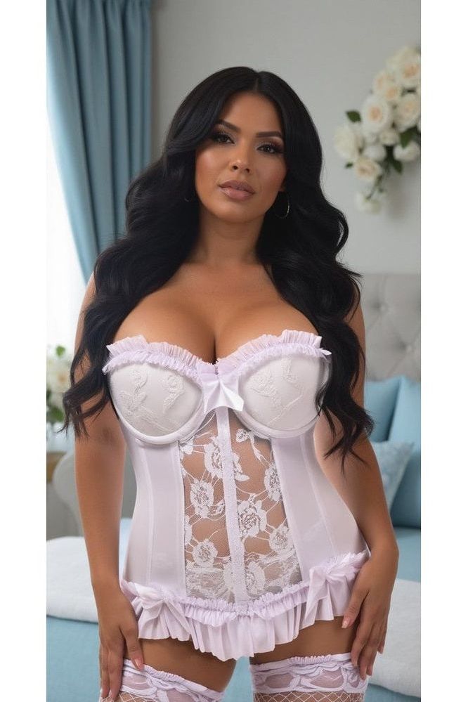 Lavish White Lycra & Lace Hook & Eye Stretch Bustier Corset