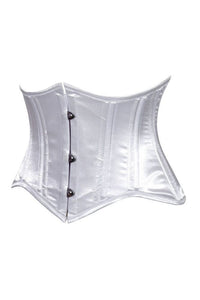 Lavish White Satin Mini Cincher Underbust Corset Waist Cincher Busk Closure