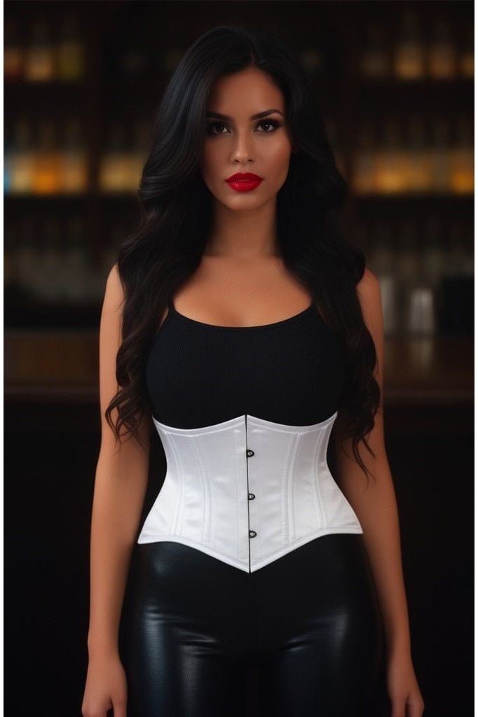 Lavish White Satin Mini Cincher Underbust Corset Waist Cincher Busk Closure