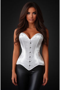 Lavish White Satin Overbust Corset Sweetheart Neckline Busk Closure