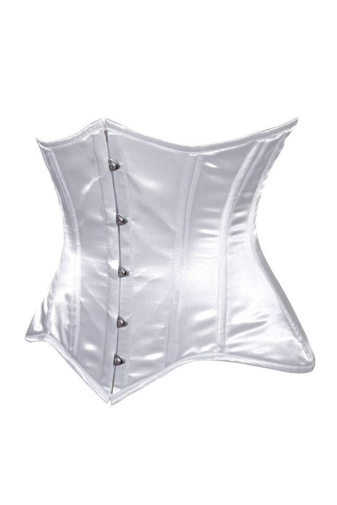 Lavish White Satin Underbust Corset Waist Cincher Busk Closure