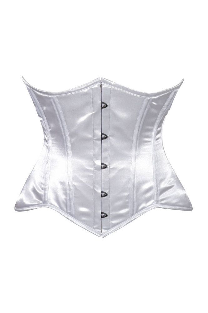 Lavish White Satin Underbust Corset Waist Cincher Busk Closure