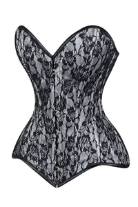 Lavish White/Black Lace Overbust Corset Sweetheart Neckline Busk Closure