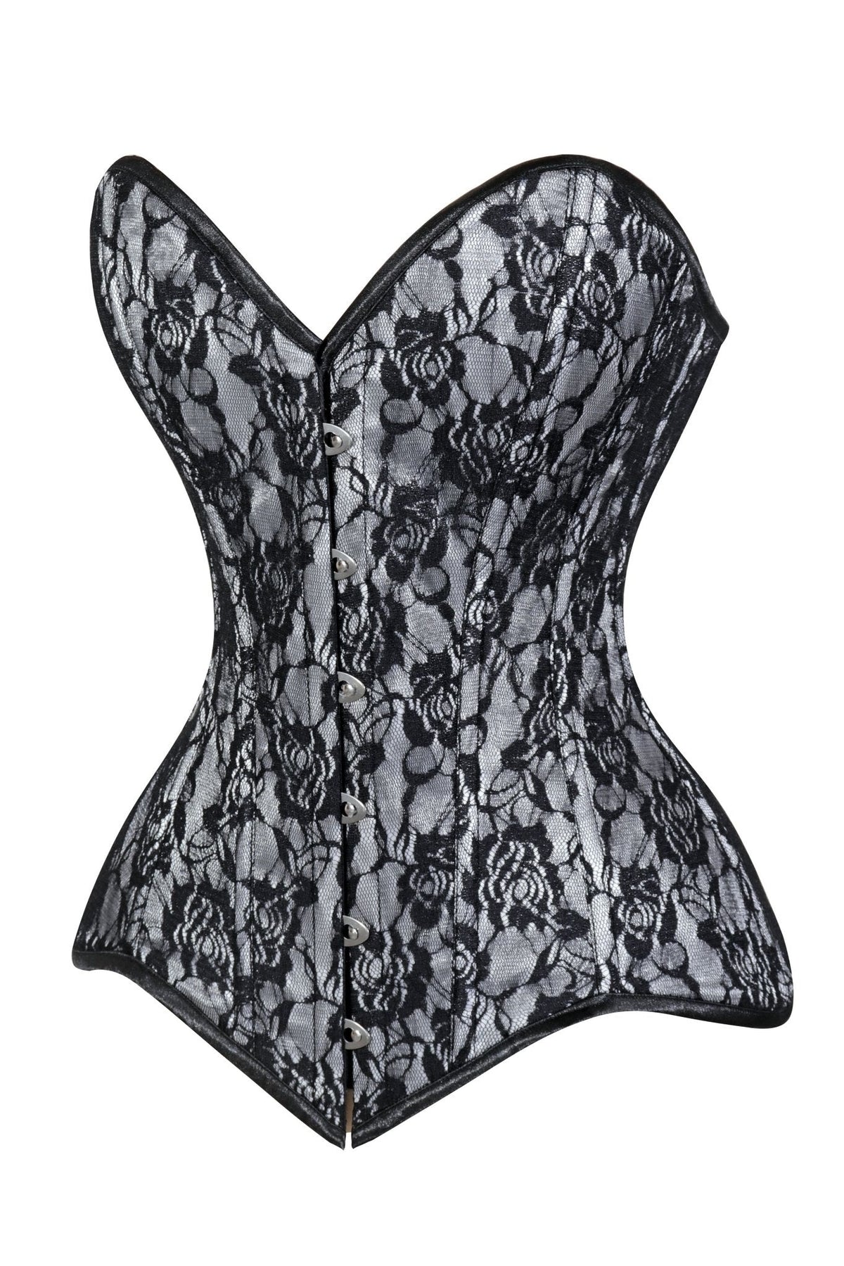 Lavish White/Black Lace Overbust Corset Sweetheart Neckline Busk Closure