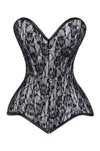 Lavish White/Black Lace Overbust Corset Sweetheart Neckline Busk Closure