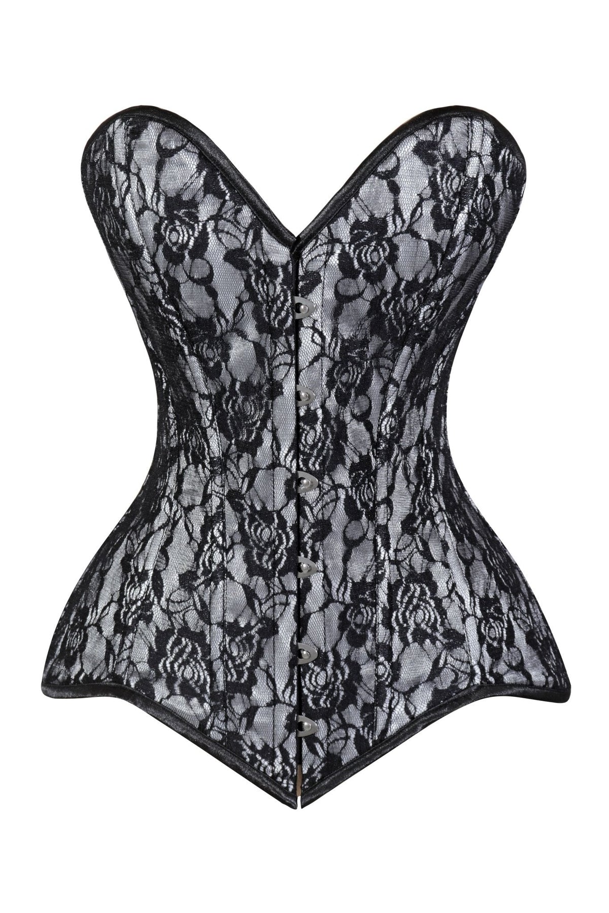 Lavish White/Black Lace Overbust Corset Sweetheart Neckline Busk Closure
