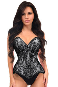 Lavish White/Black Lace Overbust Corset Sweetheart Neckline Busk Closure
