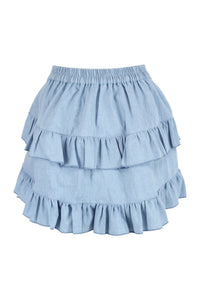 Light Blue Denim Ruched Bustle Skirt
