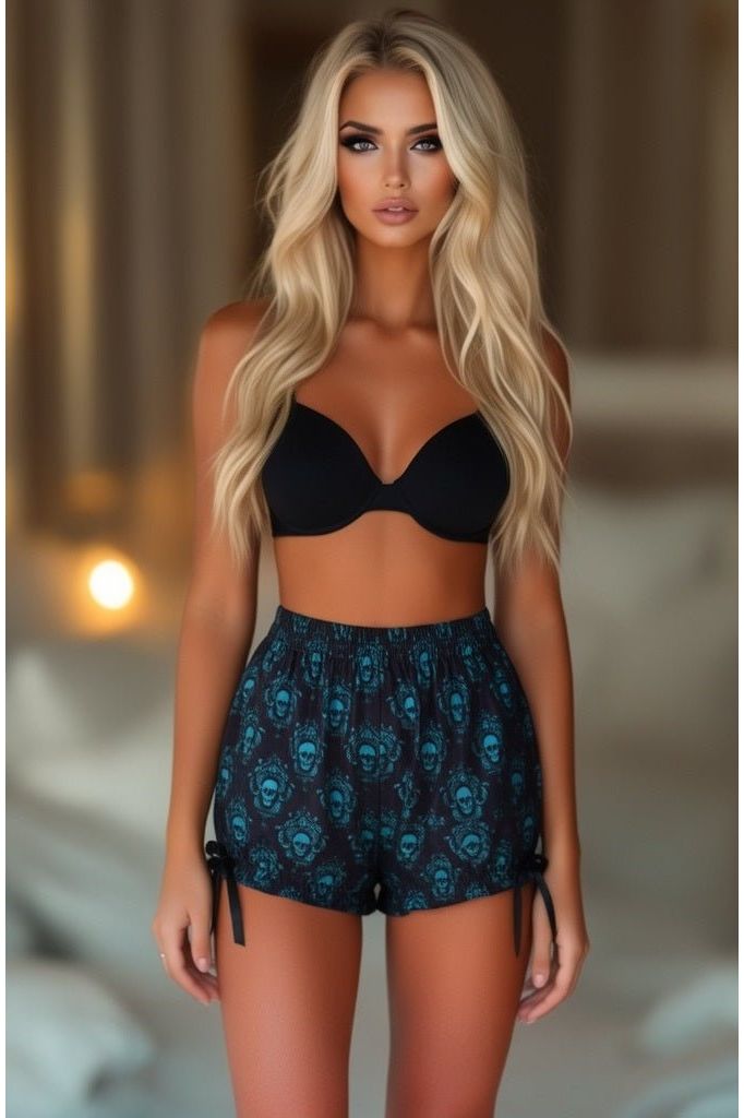 LIMITED EDITION Black & Teal Gothic Skull Print Bloomers