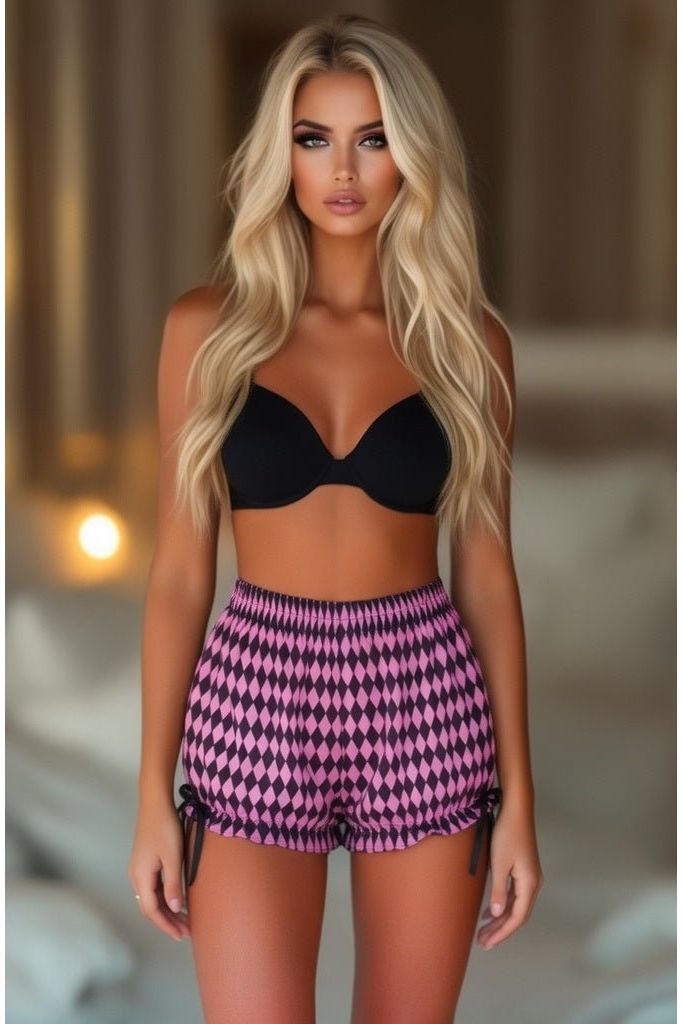 LIMITED EDITION Black/Pink Diamond Print Harlequin Pattern Crepe Bloomers