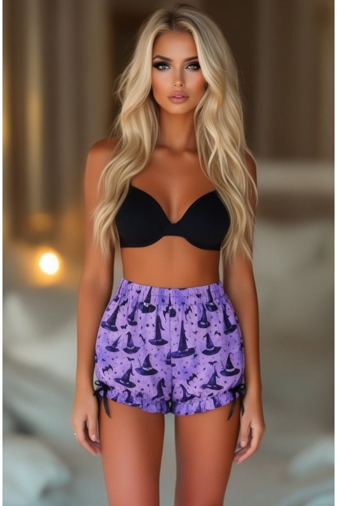 LIMITED EDITION Purple/Black Witch Print Crepe Bloomers
