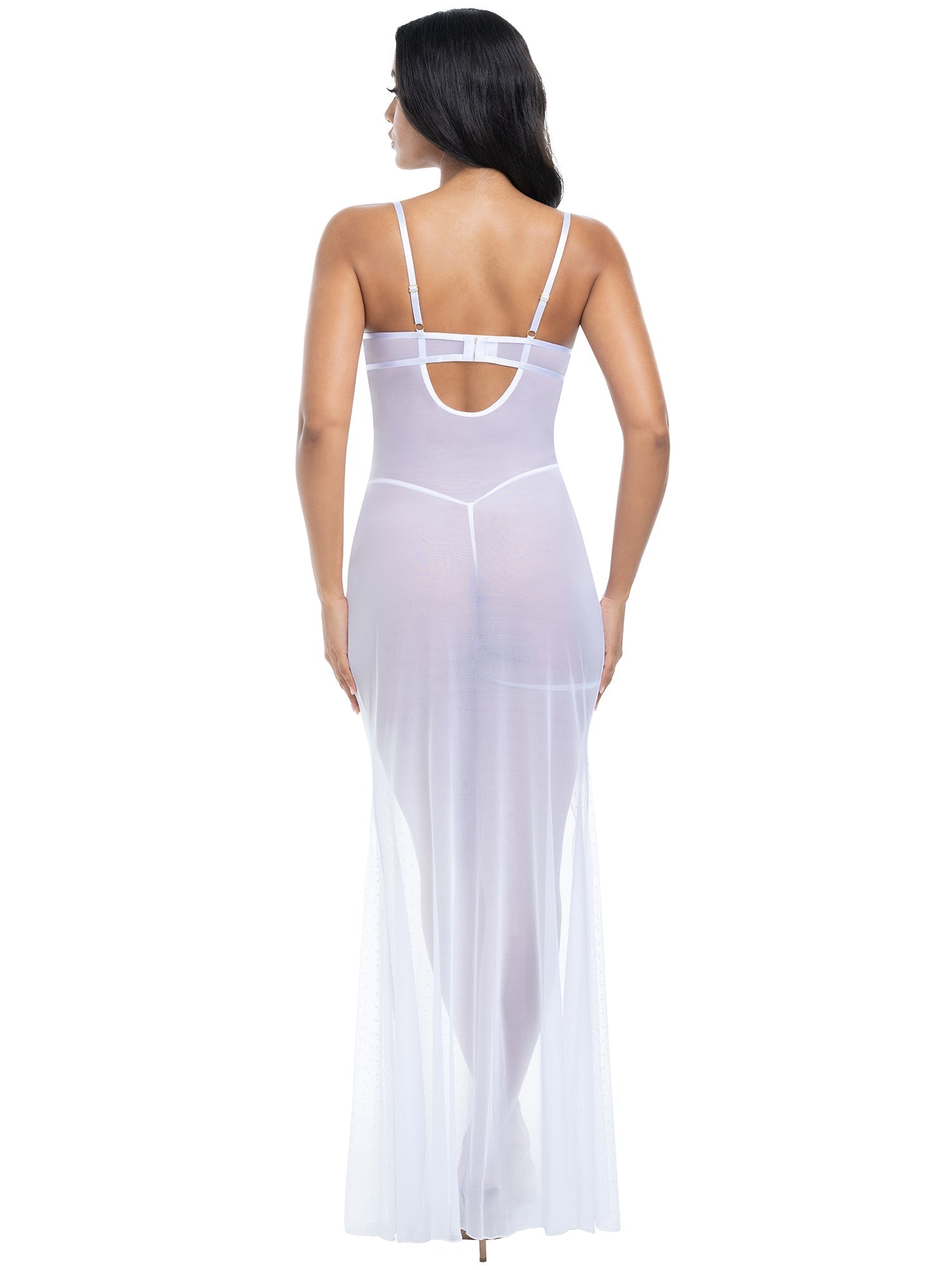 Oh la la Cheri Livia Sheer Gown & Garter Set White