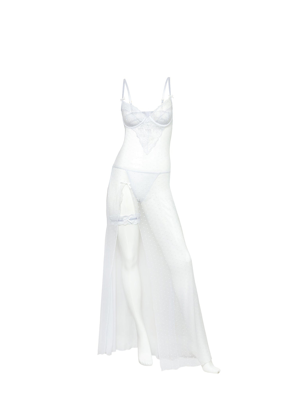 Livia Sheer Gown & Garter Set White