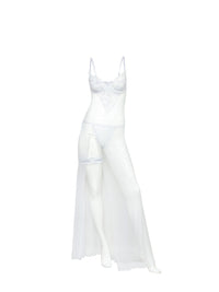 Oh la la Cheri Livia Sheer Gown & Garter Set White