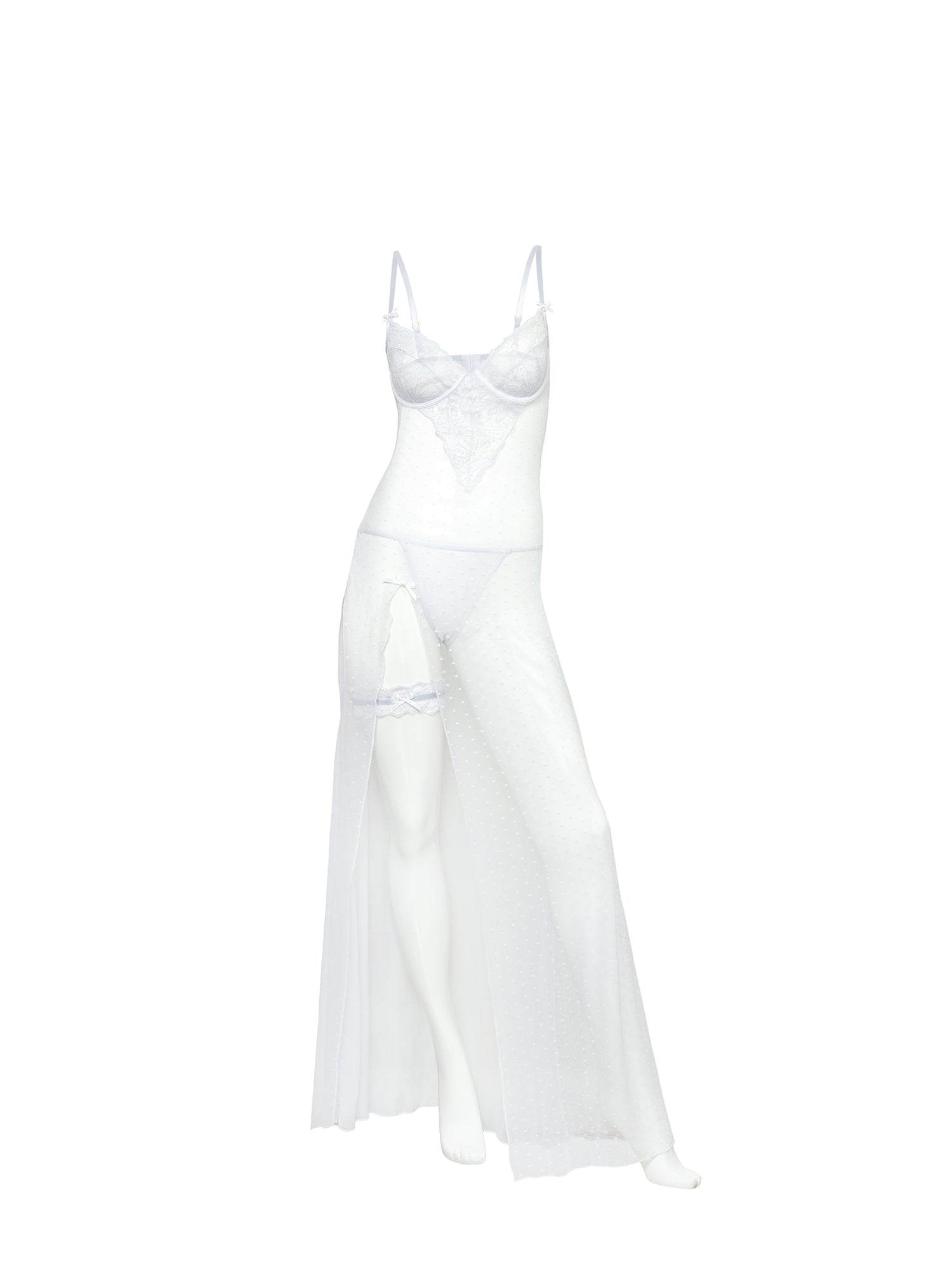 Oh la la Cheri Livia Sheer Gown & Garter Set White