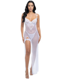 Oh la la Cheri Livia Sheer Gown & Garter Set White