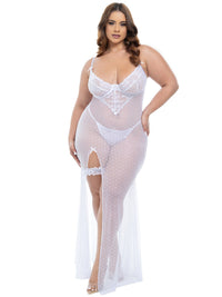 Oh la la Cheri Livia Sheer Gown & Garter Set White