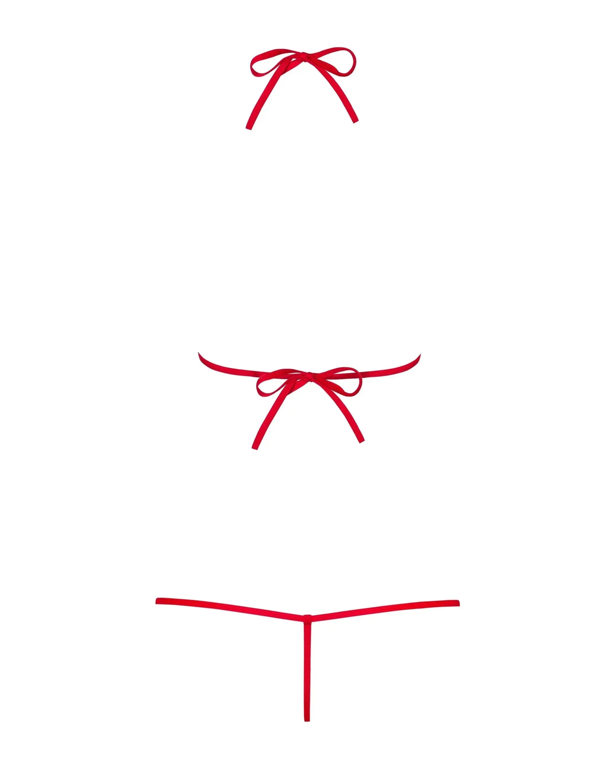 Seductive Luiza Teddy Red, an erotic body made of soft flexible strings with delicate lacy adornments.