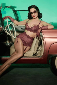 Dita Von Teese Lurex Lace High Waisted Suspender Belt Amethyst