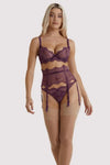 Dita Von Teese Lurex Lace High Waisted Suspender Belt Amethyst