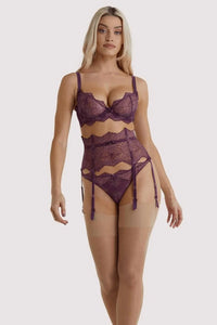Dita Von Teese Lurex Lace High Waisted Suspender Belt Amethyst