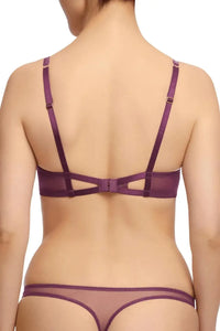 Exquisite Amethyst Lurex Lace Unlined Bra with velvet trim, crystal detail, and cutout back band.