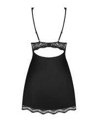 Obsessive Luvae Babydoll in black, featuring an underwire bra, pearl detail, and sexy exposed back.