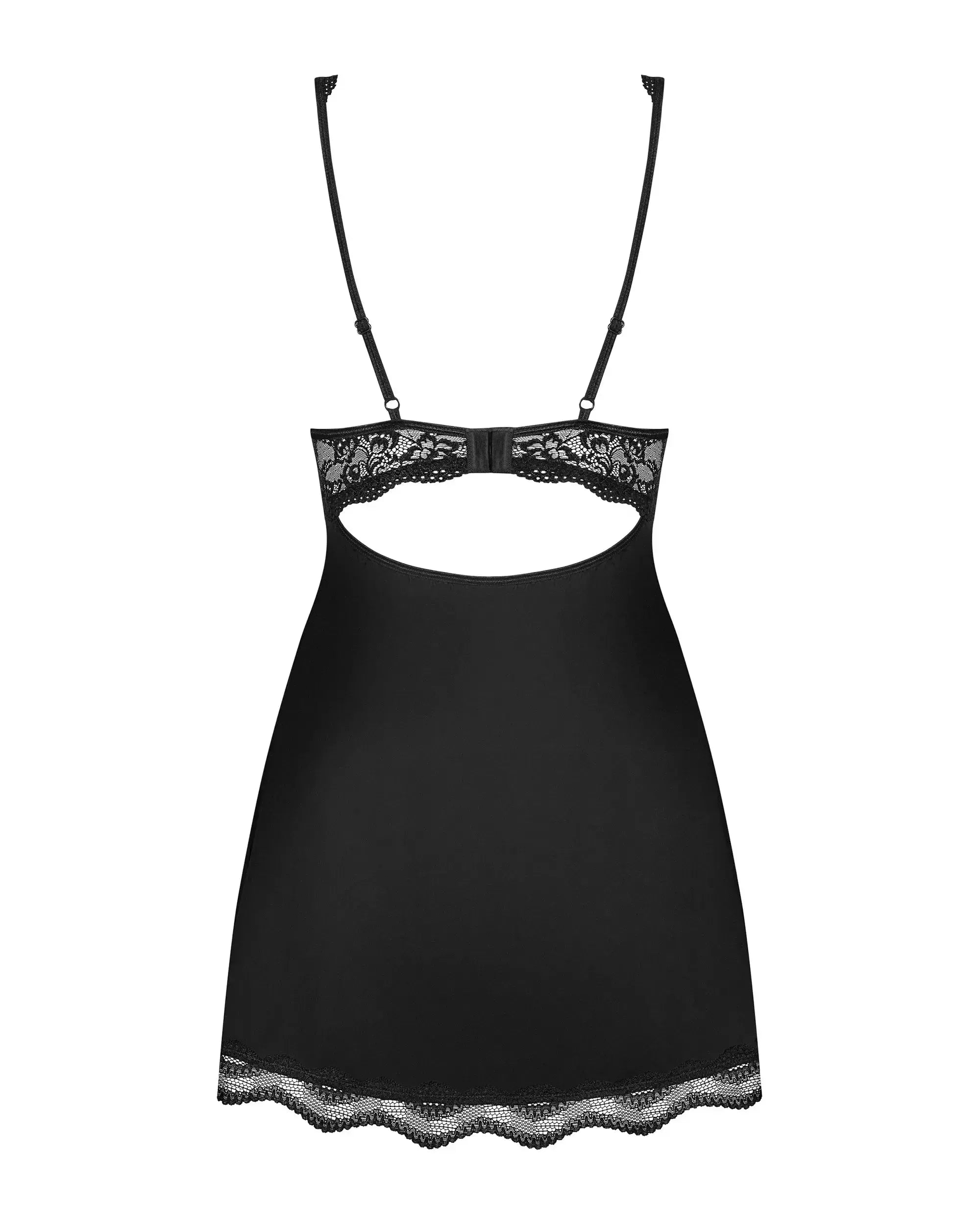 Obsessive Luvae Babydoll in black, featuring an underwire bra, pearl detail, and sexy exposed back.
