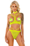 Glow Black Light Harness Open Shelf Bra Set Neon Lemon