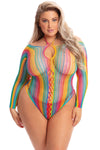 Pink Lipstick More Color Long Sleeve Bodysuit - Queen Size - Rainbow