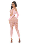 Pink Lipstick Tongue Twisted Crop Top and Leggings Bodystocking Pink