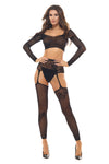 Rene Rofe Permanent Mark Long Sleeve Top and Garter Bodystocking Black
