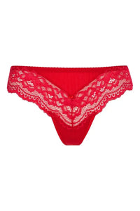 Seductive Axami Maisa red lace thong with delicate keyhole back detail for elegant sophistication.