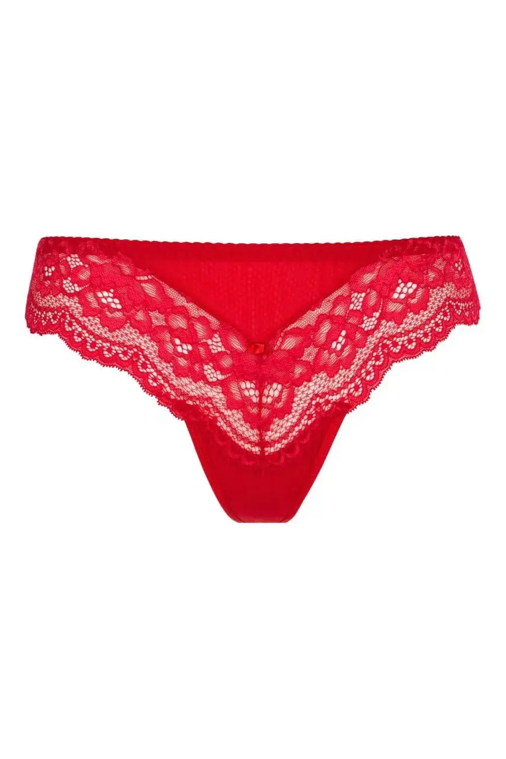 Seductive Axami Maisa red lace thong with delicate keyhole back detail for elegant sophistication.