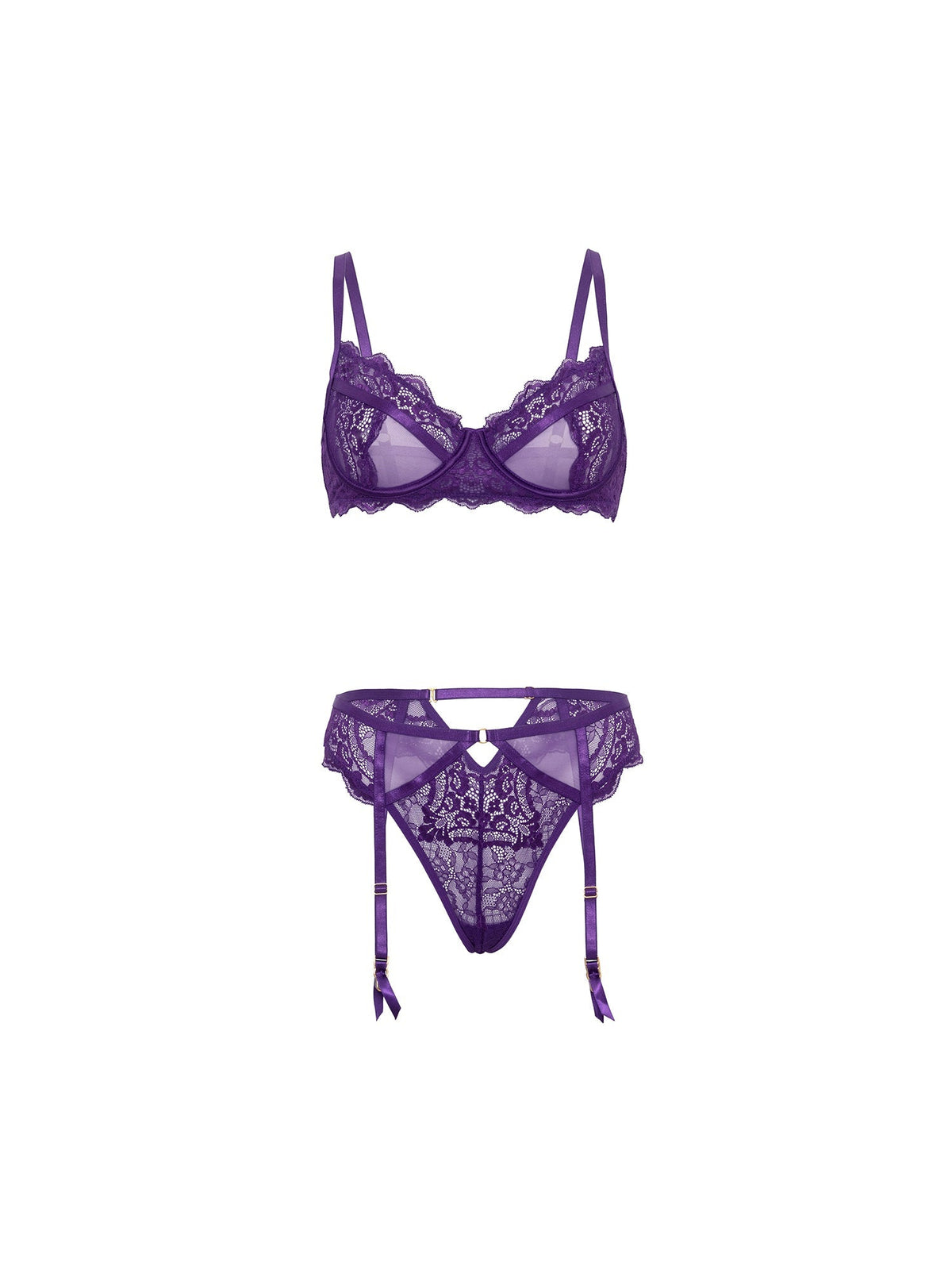 Margo Lace Garter Bra Set Imperial Purple