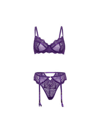 Oh la la Cheri Margo Lace Garter Bra Set Imperial Purple