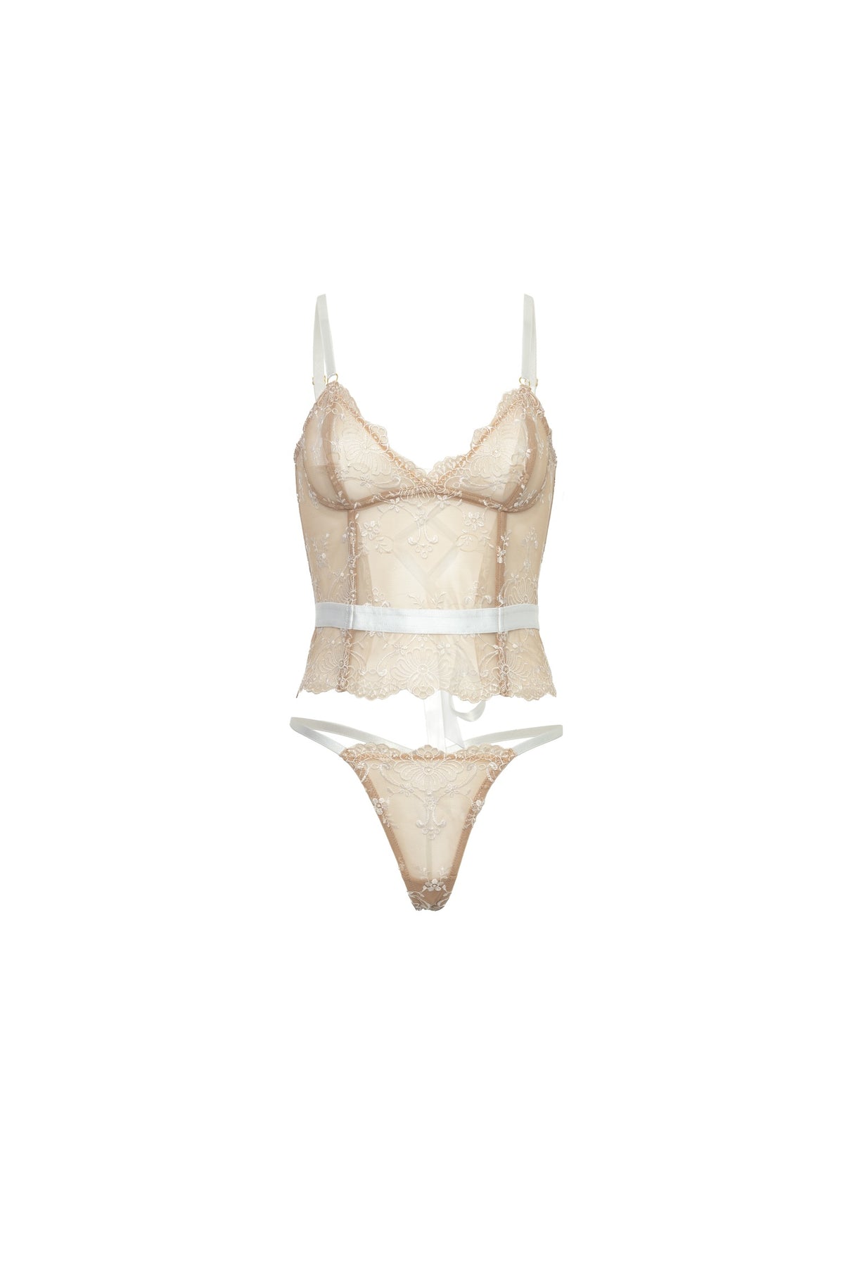 Marielli Bustier Set Sheer Embroidery Floral