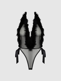 House of Desire Marilyn Marabou & Mesh Plunge Teddy Black